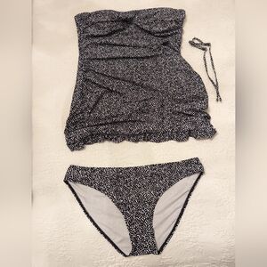 Black and white ruffle swim dress